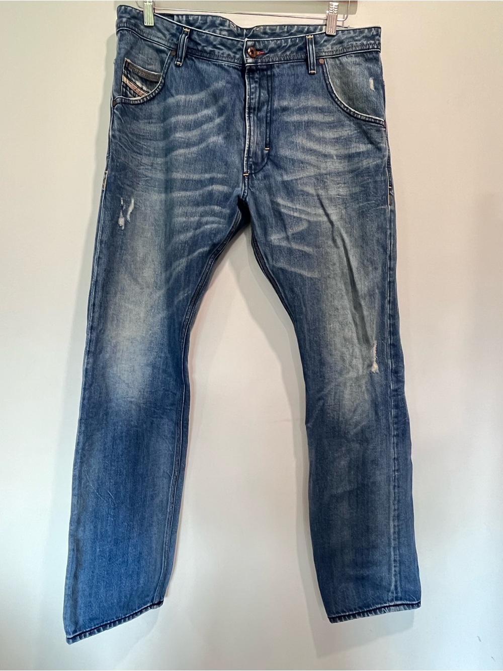 DIESEL Krooley WASH 0806P Regular Slim-Carrot Blue Jeans Mens Size 34x32